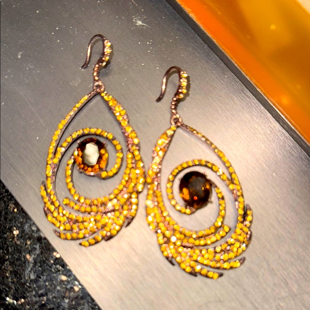 Elegant Gold and Brown Teardrop chandelier Earrings